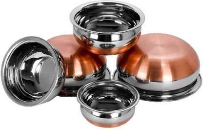 K Vajir Stainless Steel Copper Bottom Kitchen Serving Cooking Bowl Handi Set 5Pieces Biryani Handi - Image 3
