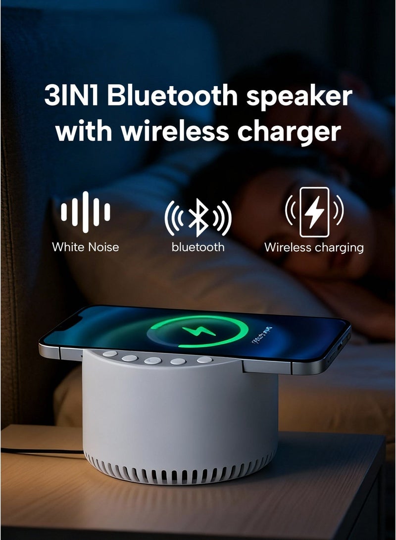 White Noise Machine with Wireless Charger & Bluetooth Speaker, Sleep Sound Machine with 6 Soothing Sounds, Night Light, 3 Timer Modes for Baby, Adults, Home, Office & Travel - Image 1