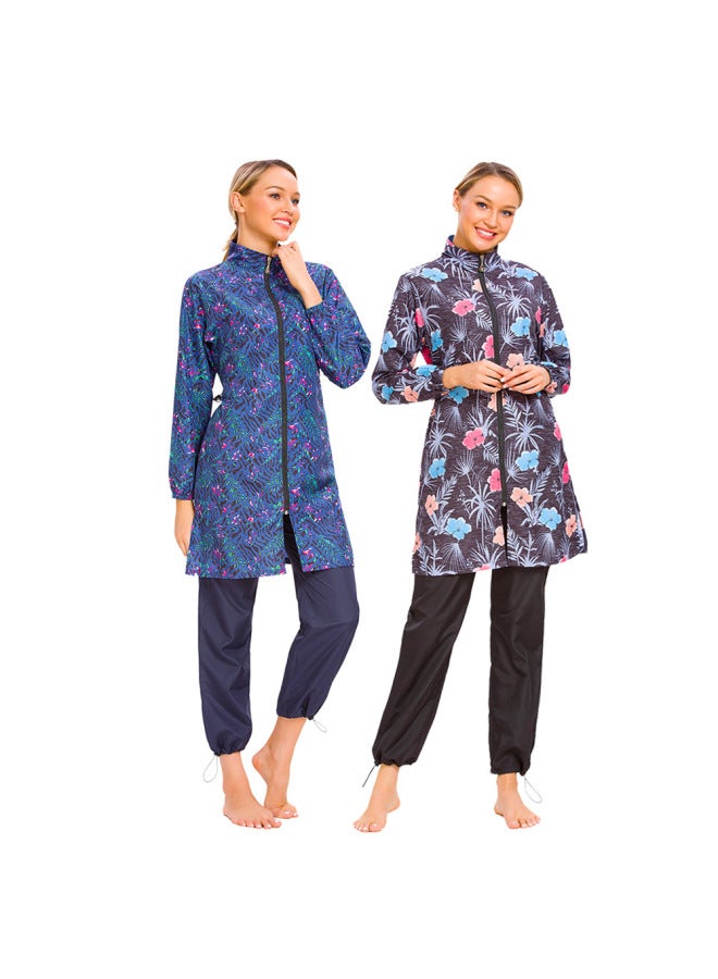 Generic Conservative Swimwear Swimwear Beach Suit Southeast Asia Swimwear Stitching Digital Printed Swimwear M052-Color:Dark Blue-Size:XXL  - Image 2