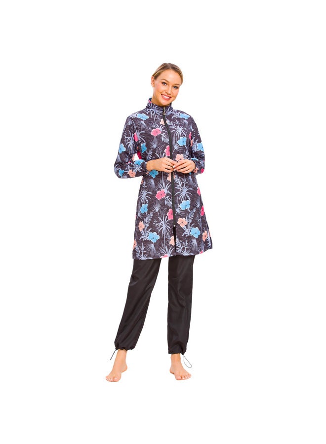 Generic Conservative Swimwear Swimwear Beach Suit Southeast Asia Swimwear Stitching Digital Printed Swimwear M052-Color:Dark Blue-Size:XXL  - Image 3