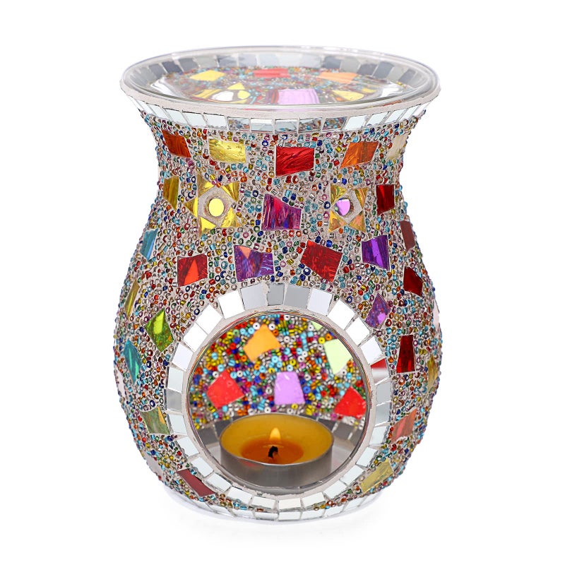 JUXYES Charming Mosaic Essential Oil Burner Tea Light Wax Melt Warmer for Scented Wax Decorative Fragrance Oil Warmer Tealight Candle Holder Incense Aroma Diffuser for Home Table Decoration