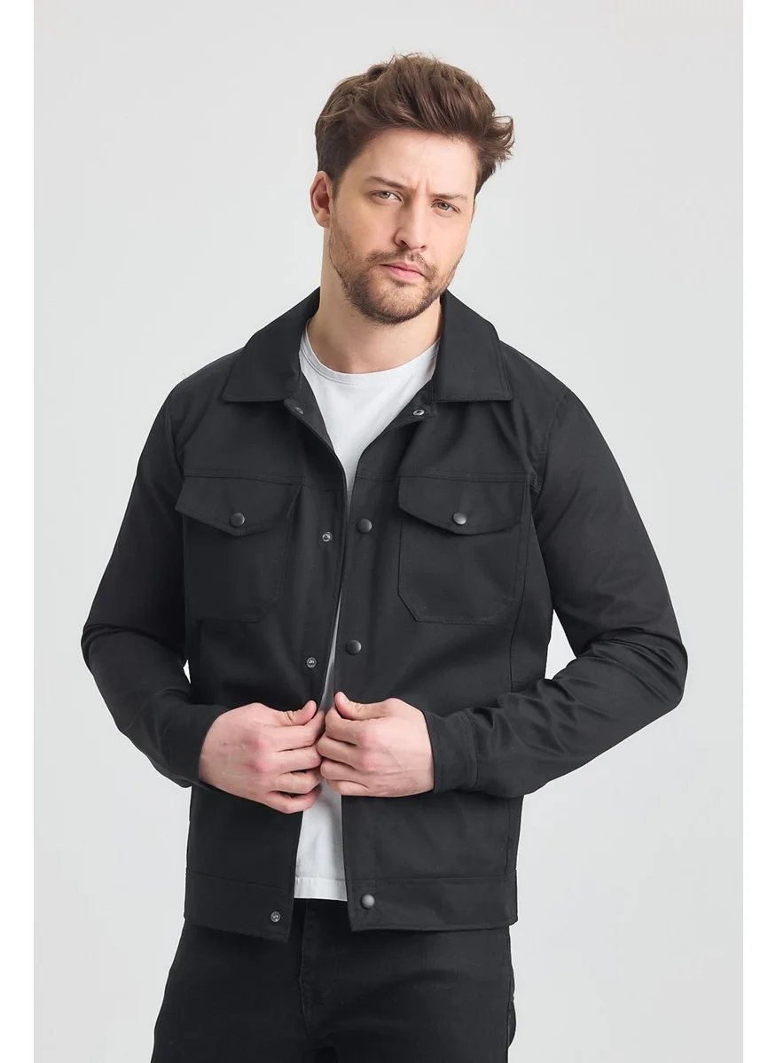 سيفيست Black Men's Cotton Polyester Blend Water and Windproof Seasonal & Summer Coat
