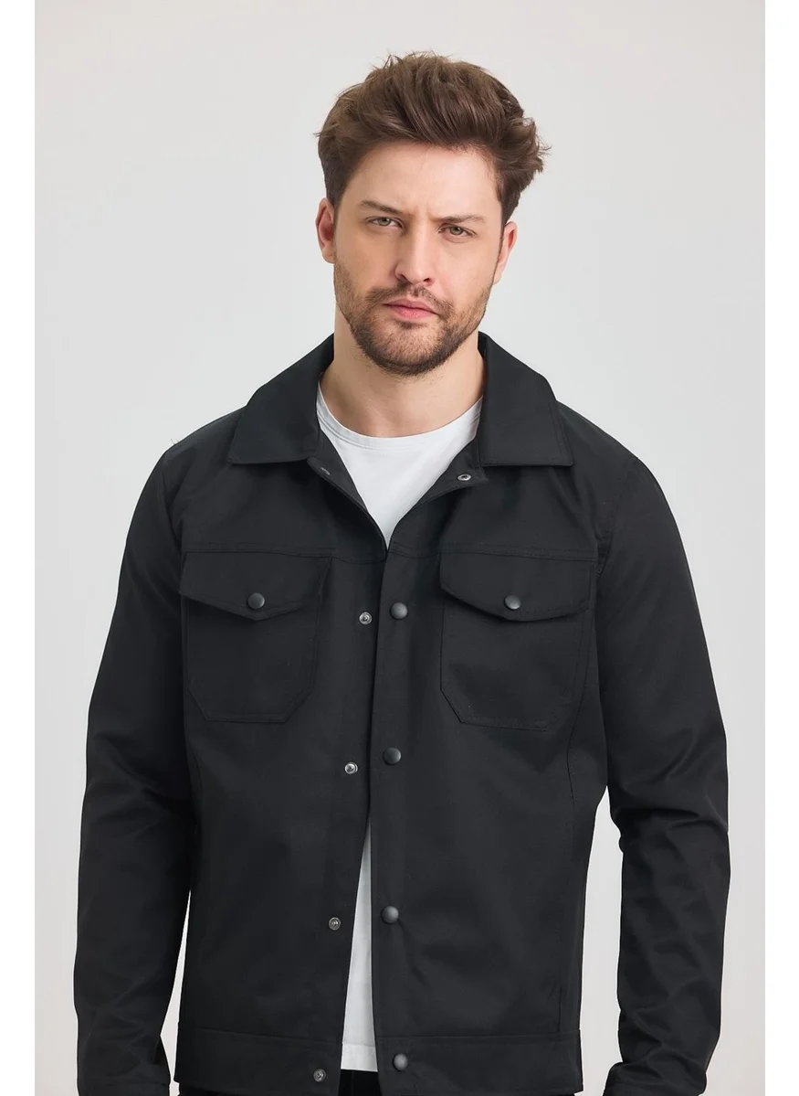 سيفيست Black Men's Cotton Polyester Blend Water and Windproof Seasonal & Summer Coat