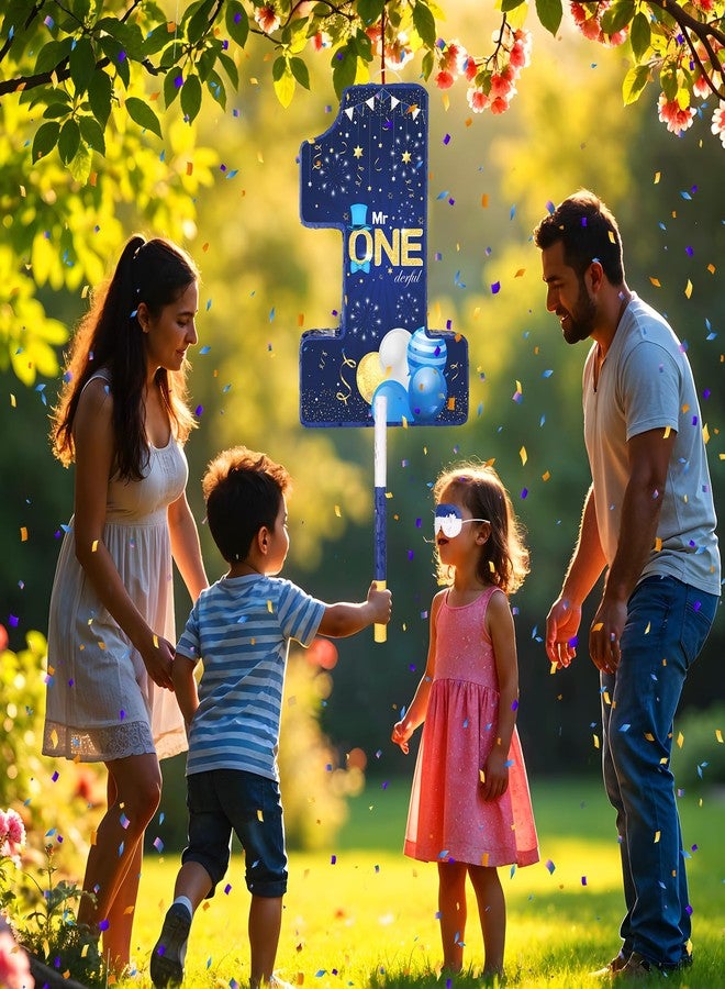 Yoirrat Mr. Onederful Piñata Number 1 Piñata for 1st Birthday Party Decorations Navy Blue Gold One Birthday Piñata with Blindfold Mask Stick Confetti for Boys Little Man First Birthday Party Supplies Favors - Image 5