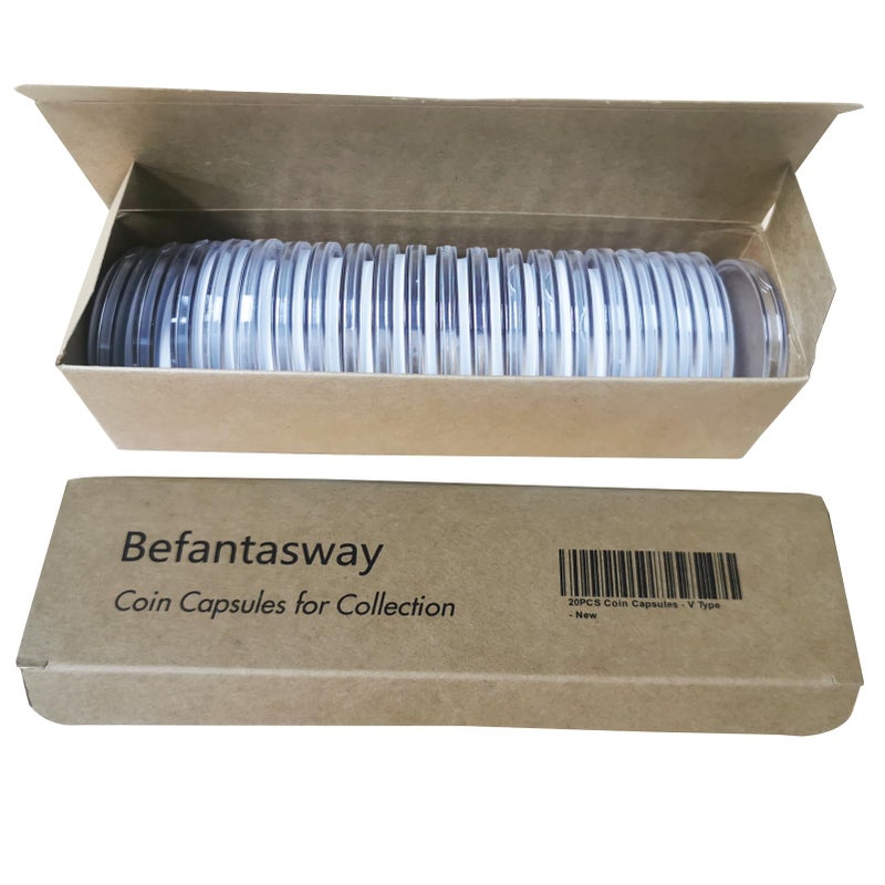 Befantasway 20 قطعة من كبسولات العملات البلاستيكية الشفافة، علبة جمع العملات بحجم 5 مع حشوة قابلة للتعديل لجمع العملات الأمريكية سيلفر إيجل ليبرتي و عملة جيه إف كيه نصف دولار و بيتكوين (19/21/25/30/40 مم) - 20 قطعة - Image 5