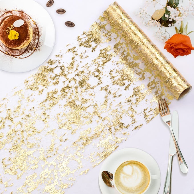 GOLD TABLE RUNNER 11 X 192 SEQUIN GLITTER METALLIC FOIL THIN MESH TABLE RUNNER ROLL GOLD CENTERPIECE TABLE DECORATIONS FOR WEDDING BIRTHDAY PARTY BABY SHOWER SPRING EASTER GRADUATION