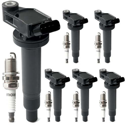 BELKEBIR Set of 6 Ignition Coil Pack & Iridium Spark Plugs Compatible with V6 3.0L 3.3L 2000-2008 Toyota Avalon Camry Highlander Sienna Solara, 1999-2008 Lexus RX300 RX330 ES300 ES330 RX400h Replace UF267 - Image 1
