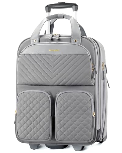 Arcoyard Underseat Carry On Luggage with Wheels, Multiple Compartments Airline Approved Personal Item Bag with Leather Handle, Lightweight Travel Carry-On Rolling Suitcase for Women Men, Grey, L - Image 1