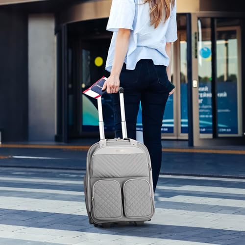 Arcoyard Underseat Carry On Luggage with Wheels, Multiple Compartments Airline Approved Personal Item Bag with Leather Handle, Lightweight Travel Carry-On Rolling Suitcase for Women Men, Grey, L - Image 2