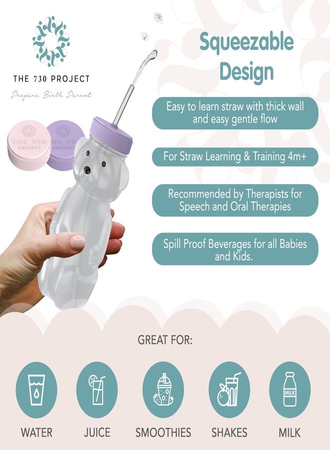 The 730 Project Honey Bear Straw Cup for Babies, Honey Bear Cups with Travel Lid, 2-Pack Therapy Learning HoneyBear Straw Sippy Cup for Toddlers, Cherry Blossom & Unicorn, 8 oz - Image 5