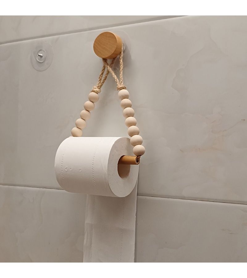 عصا خشبية طبيعية مزينة بالخرز لتوضيب لفات المناشف الورقية ديكور منزلي نوردي - Image 1