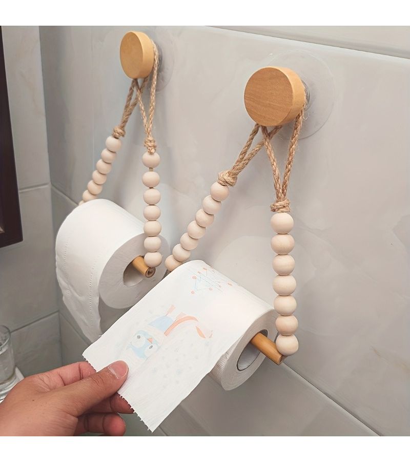 عصا خشبية طبيعية مزينة بالخرز لتوضيب لفات المناشف الورقية ديكور منزلي نوردي - Image 4