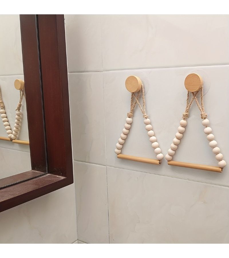 عصا خشبية طبيعية مزينة بالخرز لتوضيب لفات المناشف الورقية ديكور منزلي نوردي - Image 5