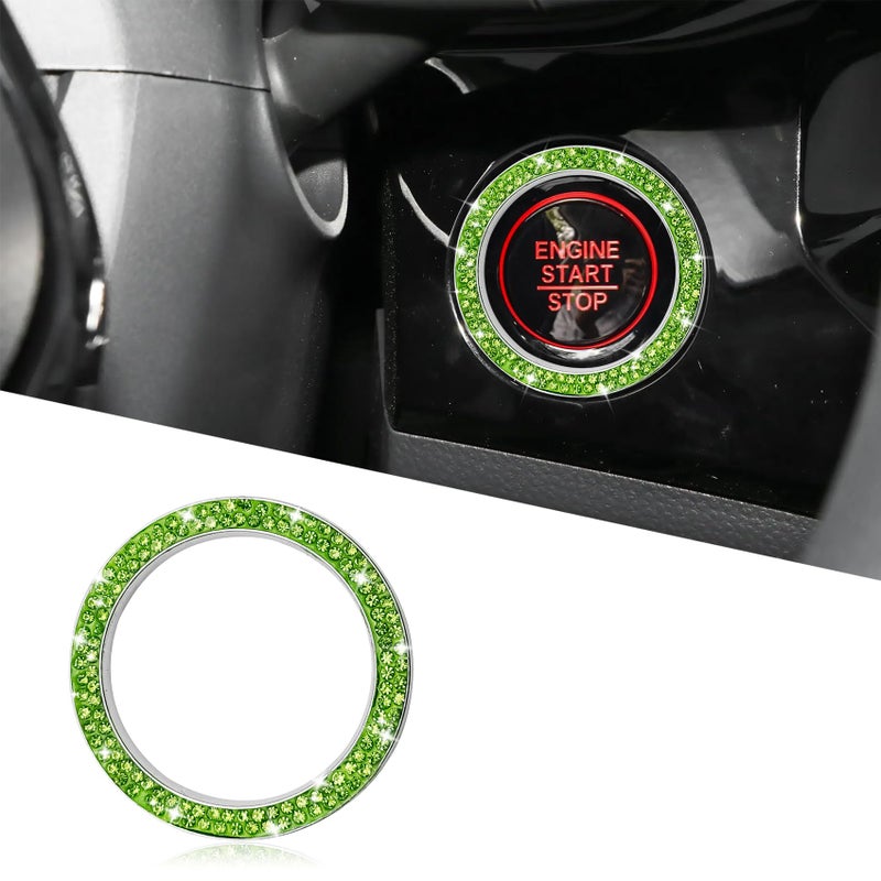 Tecledsn Car Bling Crystal Rhinestone Engine Start Decoration Ring Sparkling Push Start Button Sticker Key Ignition Knob Ring Decoration Bling Car Interior Accessories for Women Bright Green - Image 3