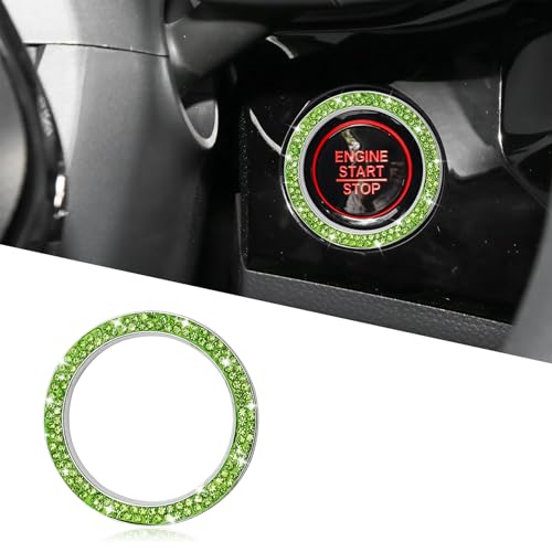 Tecledsn Car Bling Crystal Rhinestone Engine Start Decoration Ring Sparkling Push Start Button Sticker Key Ignition Knob Ring Decoration Bling Car Interior Accessories for Women Bright Green - Image 1