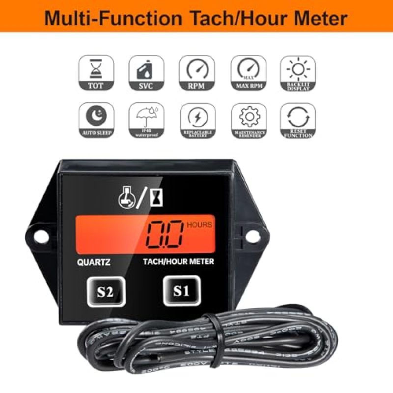 مقياس RPM رقمي بشاشة LCD مضيئة للمحركات الصغيرة - عداد دورات حثي دقيق من 10 إلى 30600 دورة في الدقيقة - إنذارات توقيت الصيانة لضبط المناشير الجنزيرية وجزازات العشب - Image 3