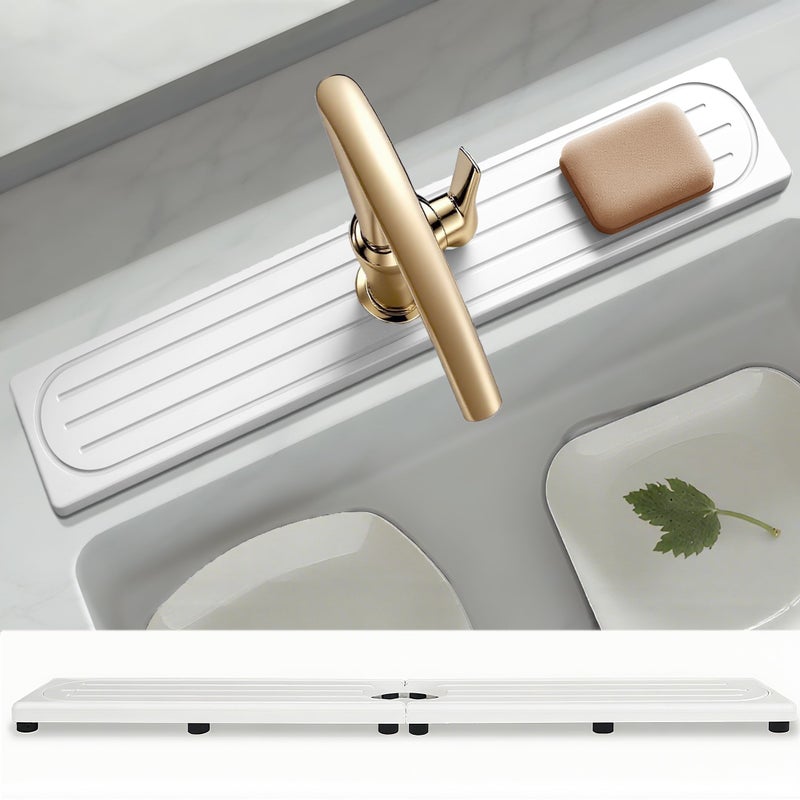 Lyxel Faucet Mat for Kitchen Sink with Raised Feet, Stone Sink Mat Quick Dry around Faucet, Water Absorbent Stone Tray, Sink Splash Guard & Protectors, Stone Drying Mat for kitchen Counter - Image 1