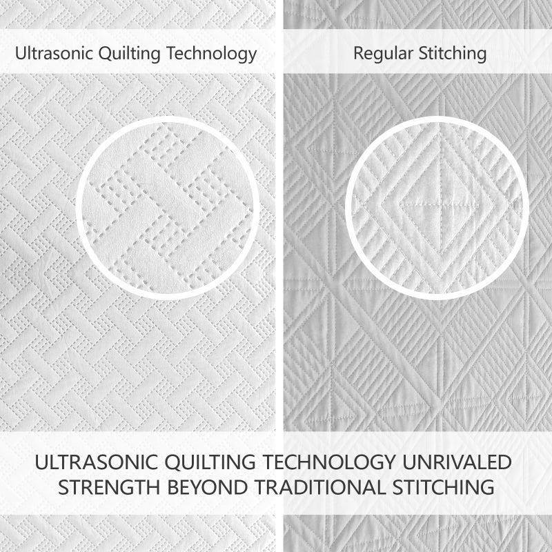 FLYMME King Size Quilt Bedding Set White Lightweight Bedspreads for Summer Modern Style Geometric Weave Stripe Pattern Soft Microfiber Bed Coverlet 3 Pieces (1 Quilt  2 Shams) - Image 3