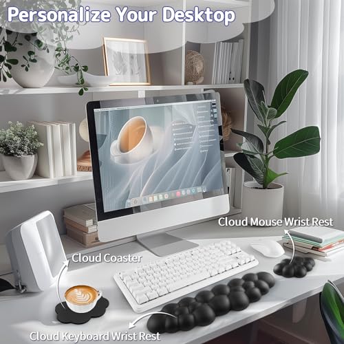 Sushret Cloud Wrist Rest Keyboard, Cloud Keyboard Wrist Pad Set with PU Leather Memory Foam, Cute Arm Rest for Palm Support, PC/Gaming Desk Accessories/Office Setup/Computer Hand Cushion - Black - Image 2