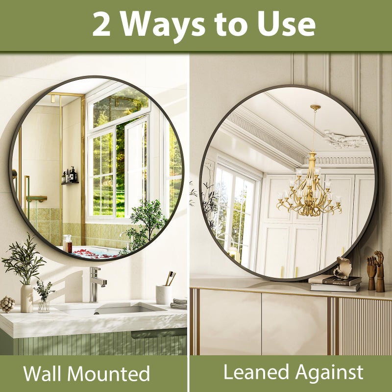 Easly 30 Inch Round Bathroom Mirror - Black Wall Mounted Circle Mirror with Metal Frame, Modern Round Hanging Mirror Suitable for Bathroom, Vanity, Entryway, Living Room - Image 5