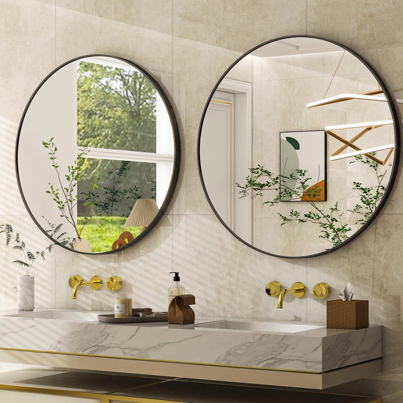 Easly 30 Inch Round Bathroom Mirror - Black Wall Mounted Circle Mirror with Metal Frame, Modern Round Hanging Mirror Suitable for Bathroom, Vanity, Entryway, Living Room - Image 3