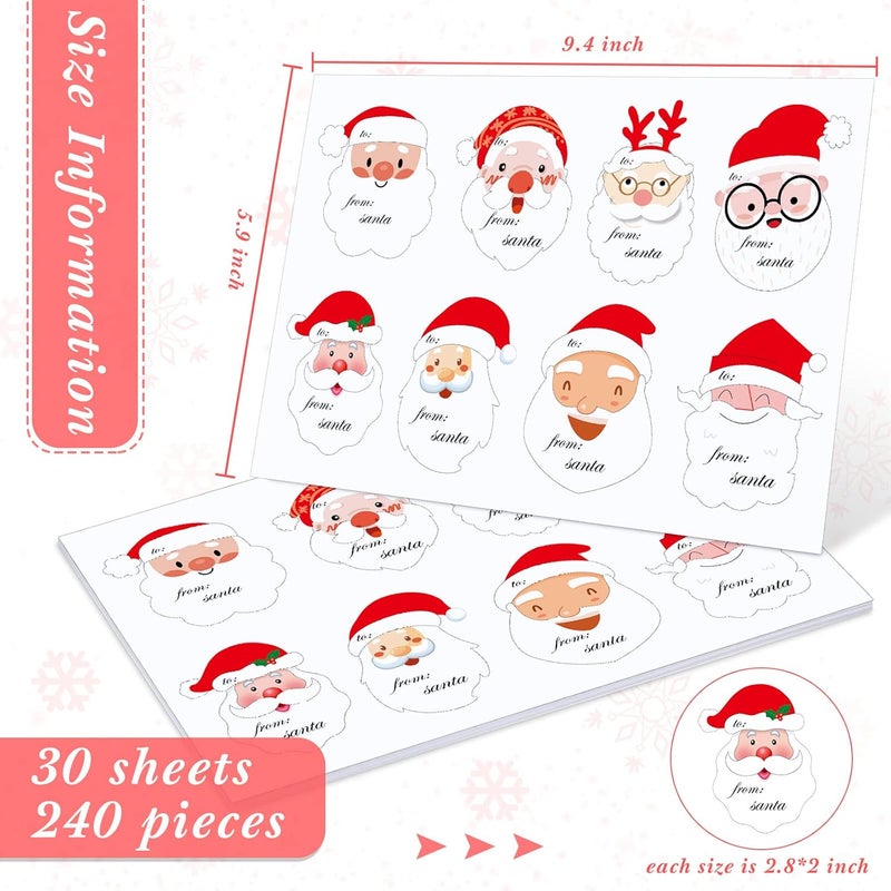 كلاراكو 30 ورقة 240 قطعة من ملصقات سانتا تاغ لهدايا عيد الميلاد، ملصقات اسم ذاتية اللصق، ملصق سانتا تاغ لطيف لعيد الميلاد، تغليف هدايا العطلات، هدايا الحفلات () - Image 3
