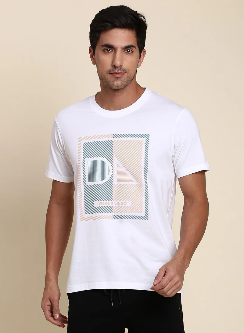 Dennis Lingo Men's White Regular Fit Cotton T-shirt