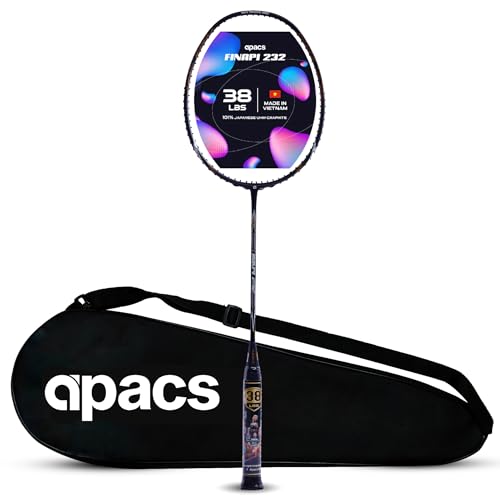 Apacs Finapi 232 (Unstrung, 38 LBS Max Tension) Made in Vietnam | 100% Japanese Graphite | High Modulus | High Power Badminton Racket with Free Full Cover | G1-4 1/4 inches (Navy) - Image 1