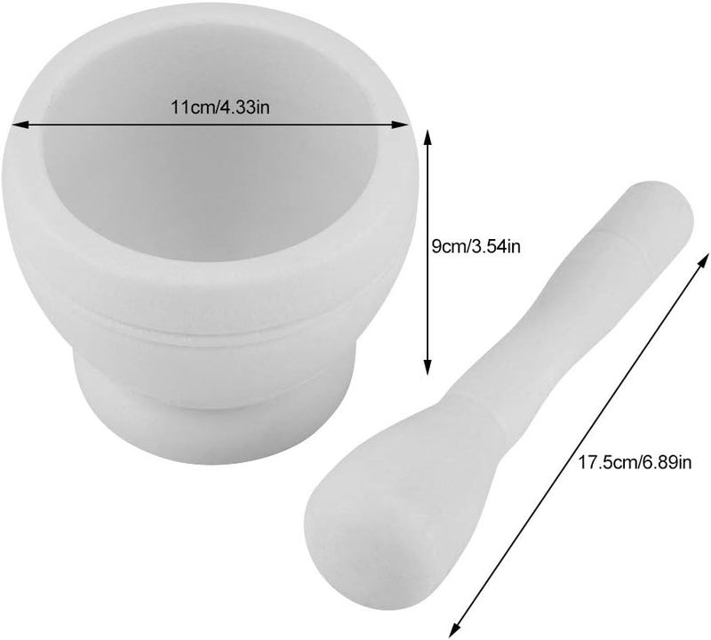 Mortar Pestle Set, Plastic Manual Garlic Grinder Spices Herbs Mortar Pestle Set Handmade Marble Mortar and Pestle for Home Kitchen (White) - Image 2