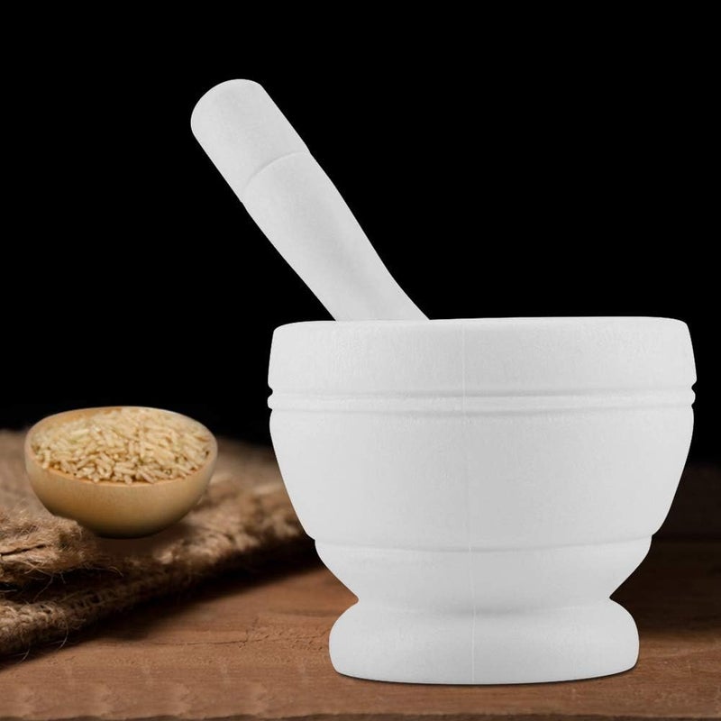 Mortar Pestle Set, Plastic Manual Garlic Grinder Spices Herbs Mortar Pestle Set Handmade Marble Mortar and Pestle for Home Kitchen (White) - Image 3