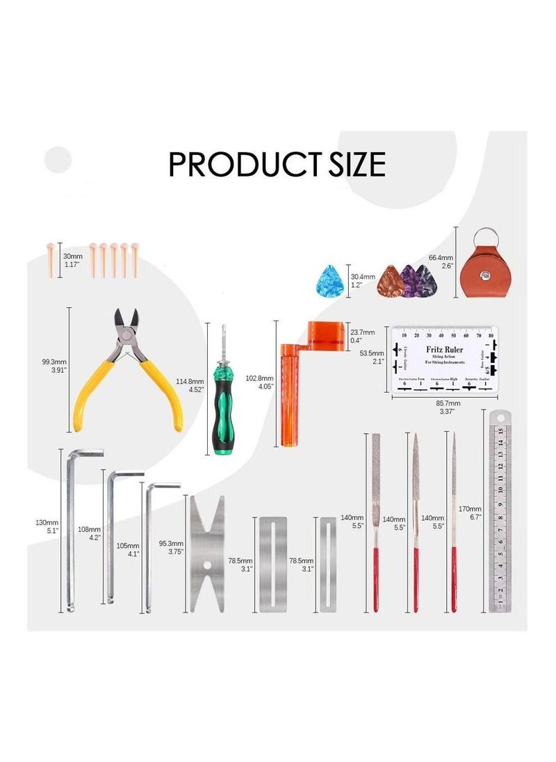 Generic 26-in-1 Complete Guitar Repairing Tool Kit for Guitar Ukulele Bass Mandolin Banjo Cleaning Maintenance Accessories Set with Carry Case Organizer Action Ruler Gauge Measuring Tool  - Image 4