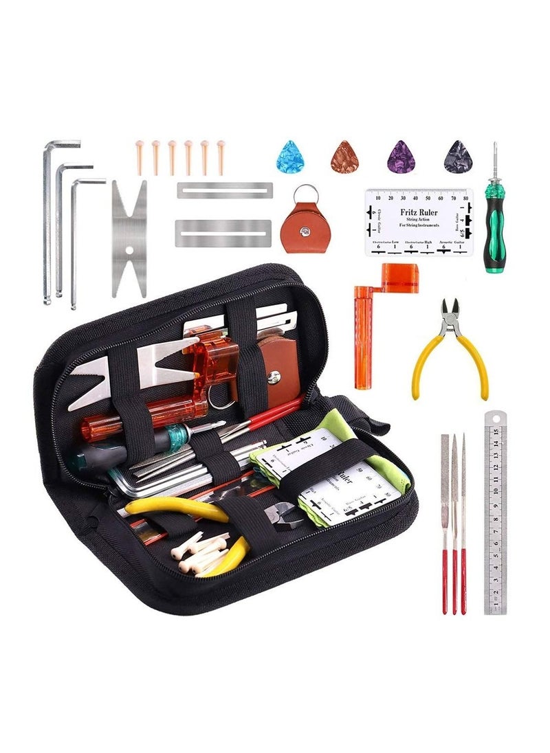 Generic 26-in-1 Complete Guitar Repairing Tool Kit for Guitar Ukulele Bass Mandolin Banjo Cleaning Maintenance Accessories Set with Carry Case Organizer Action Ruler Gauge Measuring Tool  - Image 1