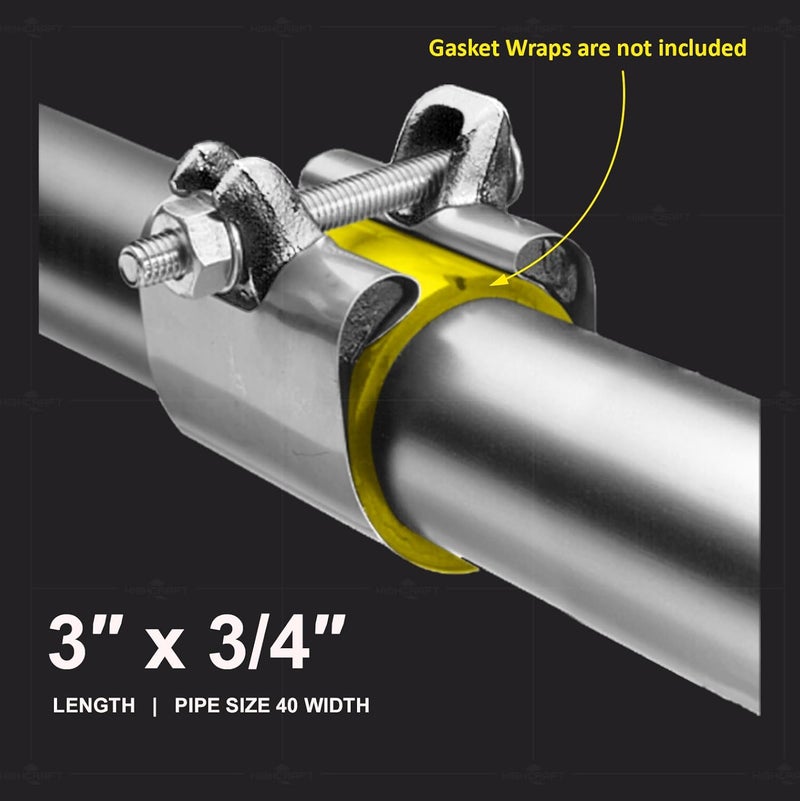 HIGHCRAFT Pipe Repair Clamp 3/4'', IPS Single Bolt, 3” Long, Stainless Steel (5 Pack) - Image 3