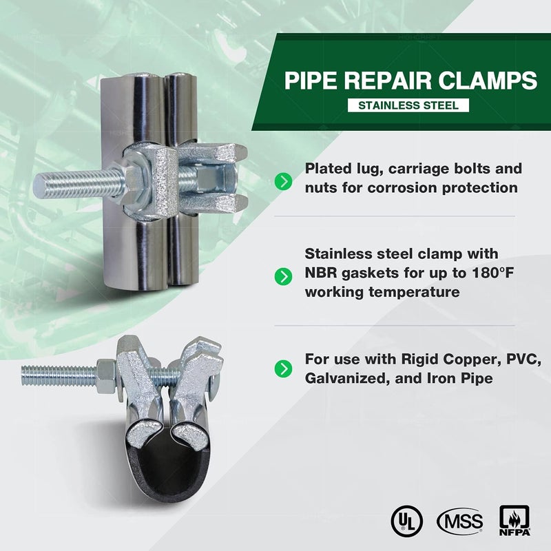 HIGHCRAFT Pipe Repair Clamp 3/4'', IPS Single Bolt, 3” Long, Stainless Steel (5 Pack) - Image 5