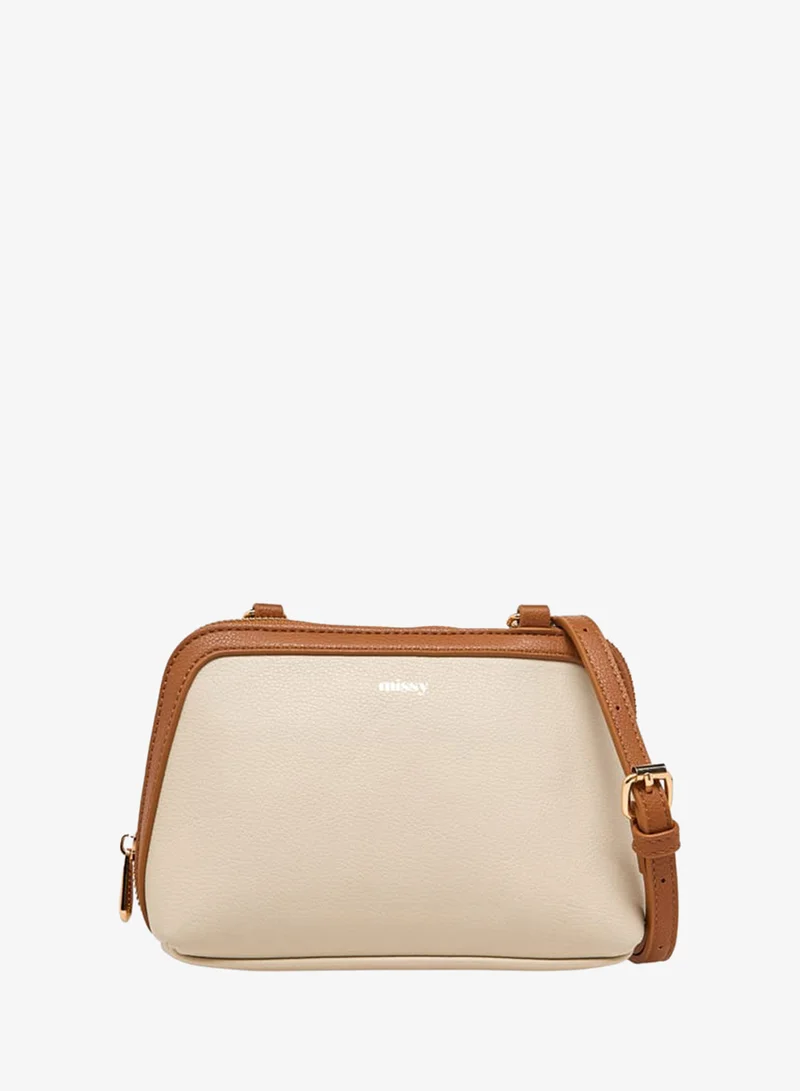 ميسي Women Panelled Crossbody Bag with Detachable Strap and Zip Closure