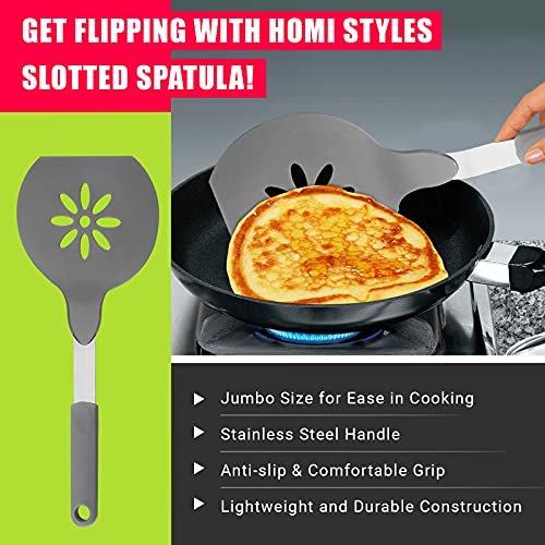Homi Styles Jumbo Nylon Spatula, Non-Stick, and Dishwasher Safe - Ideal for Cooking, Flipping, and Serving, Great for Pancake Flipper, Egg Pancake Turner - 15 X 6.5 Inches Extra Large Spatula (Grey) - Image 2