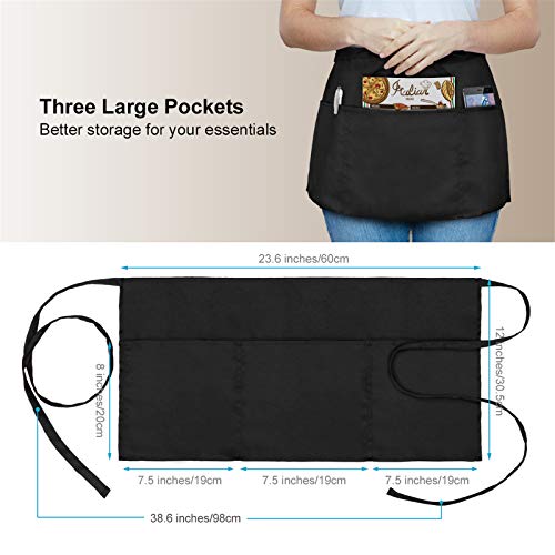 Will Well 2 Pack Waitress Apron with 3 Pockets - Water & Oil Resistant - Black Waist Aprons for Servers - Half Aprons for Women - 12 Inch - Image 4
