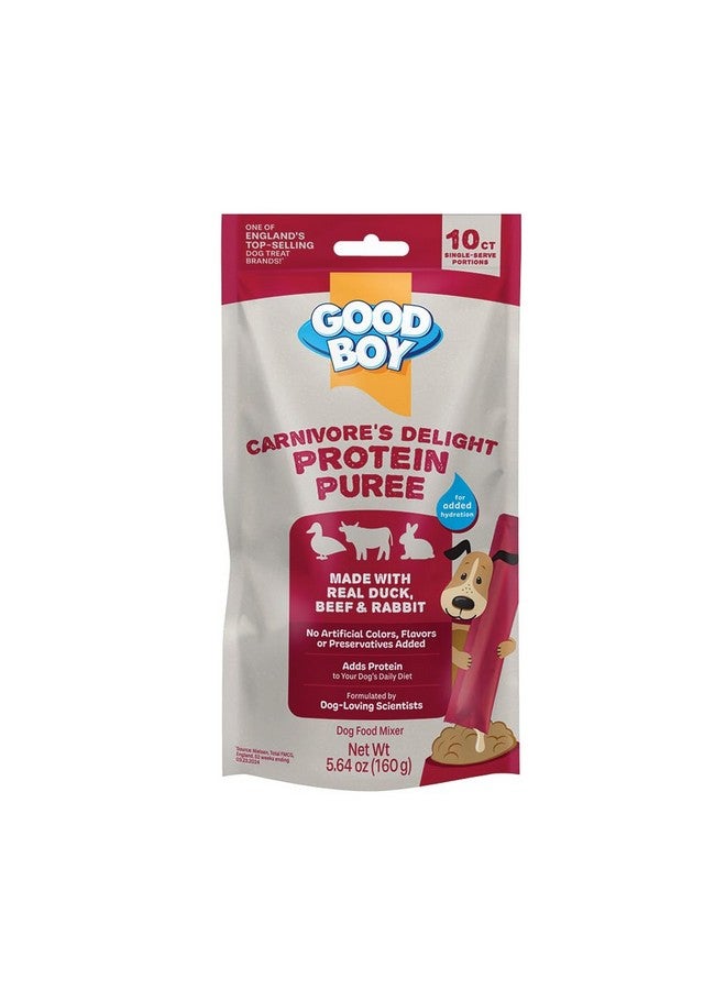 جود بوي مزيج طعام الكلاب من GOOD BOY Carnivore's Delight Protein Purees لجميع الكلاب البالغة، 10 قطع، سهلة الاستخدام، وجبة فردية بثلاث نكهات، مع البط ولحم البقر والأرنب - Image 1