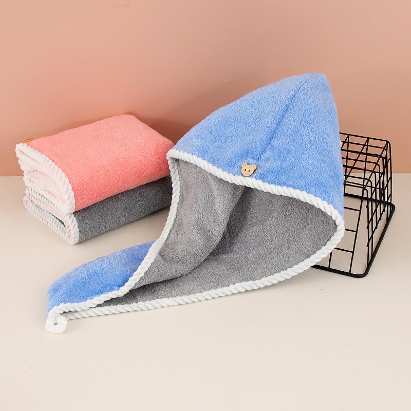 Generic Double Layer Quick-Dry Hair Towel Cap Blue gray 