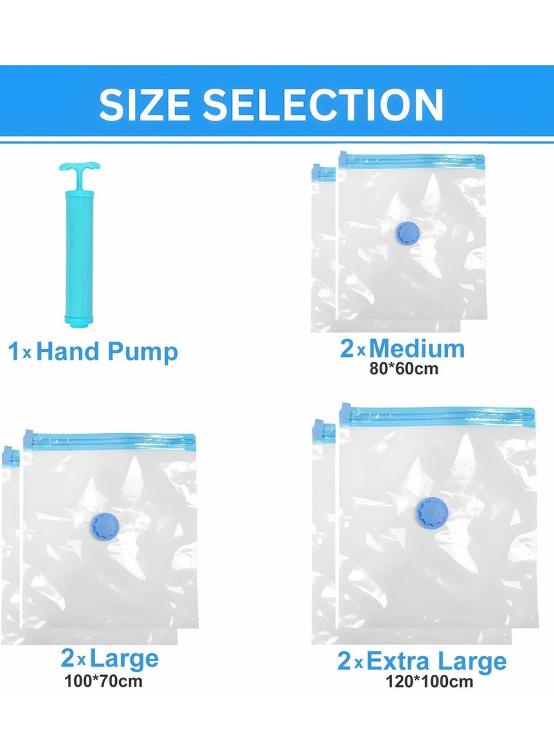 8 Pack Vacuum Storage Bags, Space Saver Vacuum Bags (2 Extra Large 120x100cm,3 Large 70x100cm, 3 Medium 60x80cm) for Clothes,Comforters, Blankets, Pillows Compression Bag with Travel Hand Pump  - Image 5