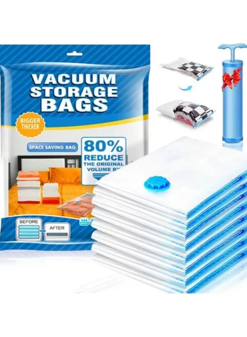 8 Pack Vacuum Storage Bags, Space Saver Vacuum Bags (2 Extra Large 120x100cm,3 Large 70x100cm, 3 Medium 60x80cm) for Clothes,Comforters, Blankets, Pillows Compression Bag with Travel Hand Pump  - Image 1
