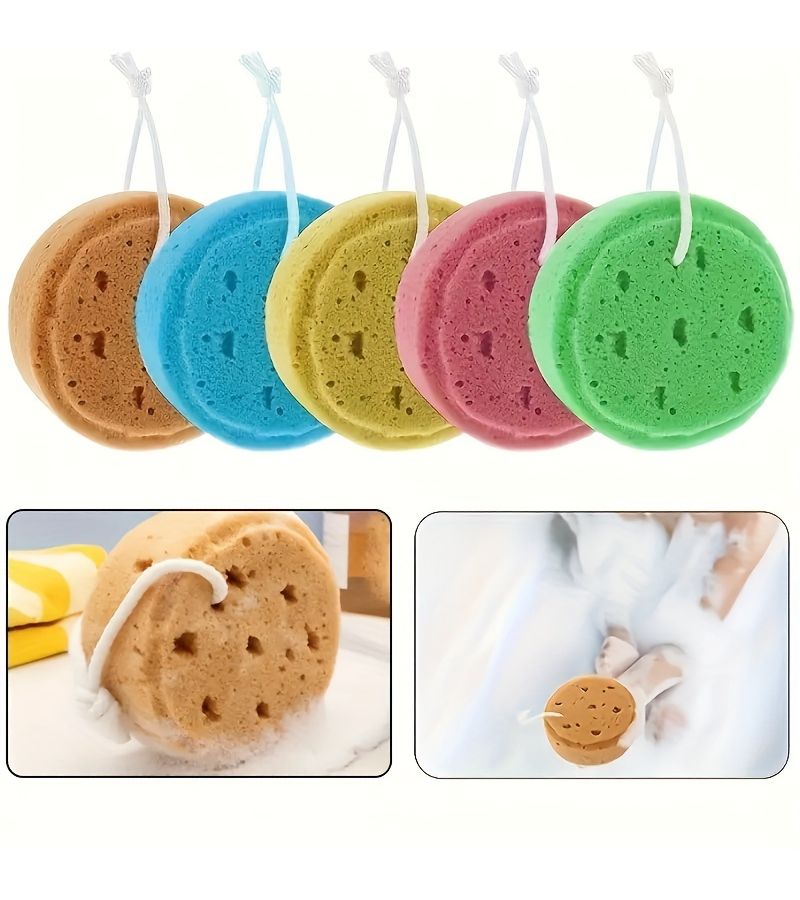 3 Pcs Round Bath Sponge Honeycomb Bubble Bath Supplies Blue Pink Yellow - Image 1