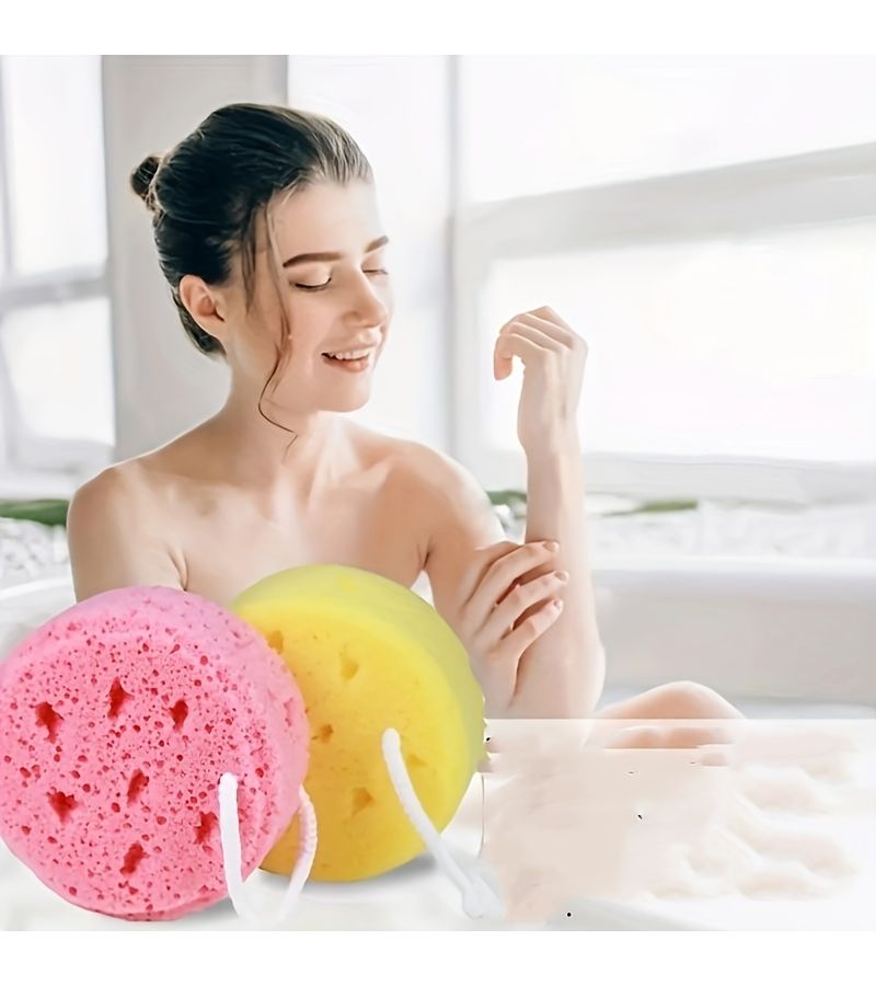 3 Pcs Round Bath Sponge Honeycomb Bubble Bath Supplies Blue Pink Yellow - Image 2
