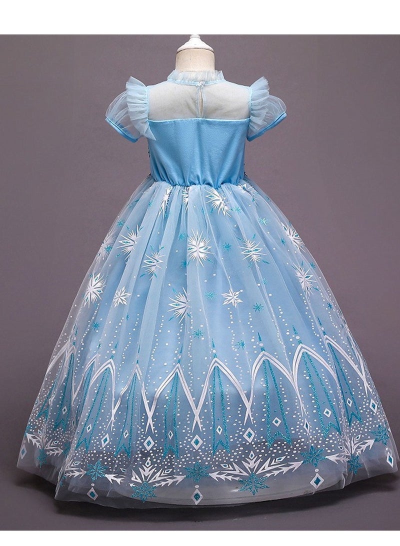 Loquat Frozen Princess Elsa Dress ，Girl Dress Up Costumes with Sequins, Printed Dress Hem，Elegant Cute Lightweight and Comfortable（Blue） - Image 2