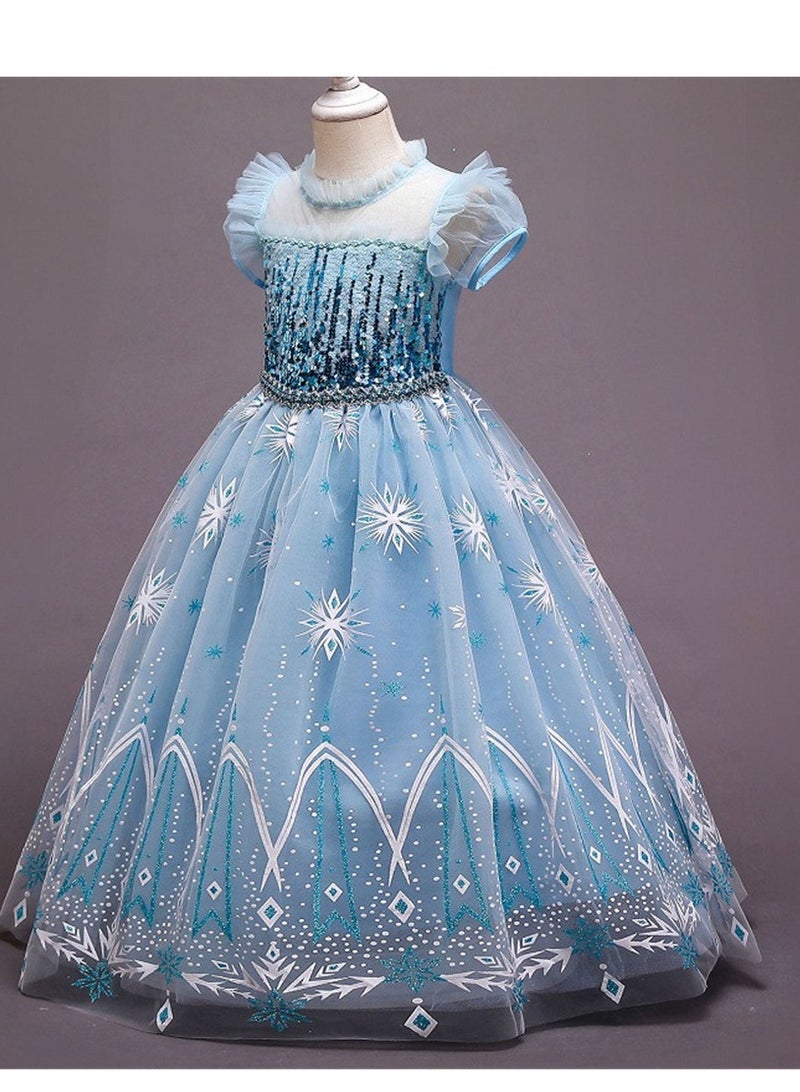 Loquat Frozen Princess Elsa Dress ，Girl Dress Up Costumes with Sequins, Printed Dress Hem，Elegant Cute Lightweight and Comfortable（Blue） - Image 3
