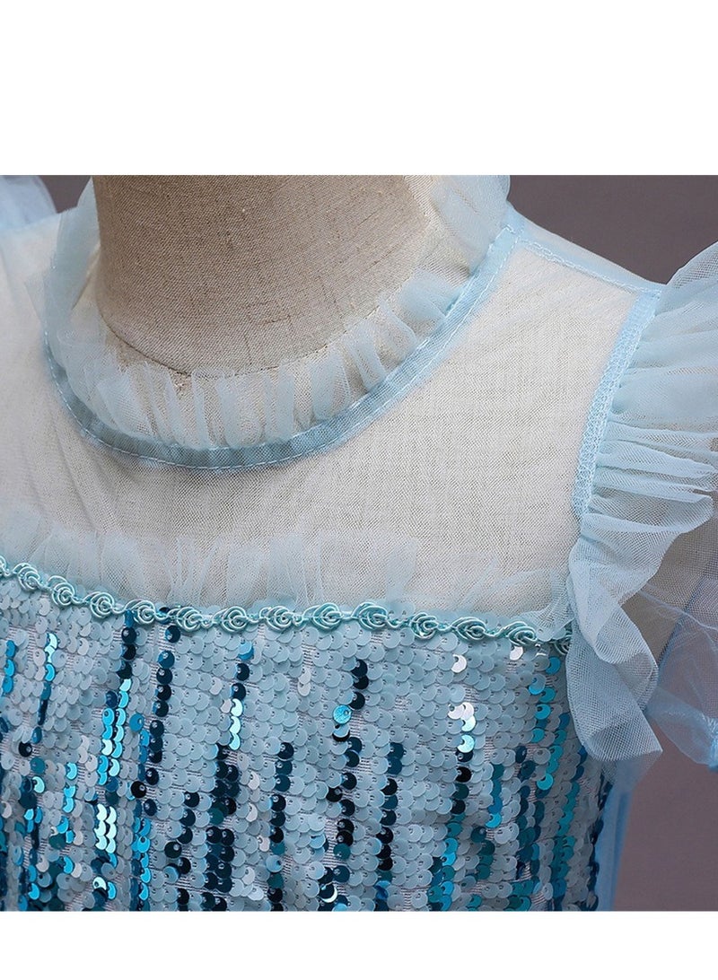 Loquat Frozen Princess Elsa Dress ，Girl Dress Up Costumes with Sequins, Printed Dress Hem，Elegant Cute Lightweight and Comfortable（Blue） - Image 5