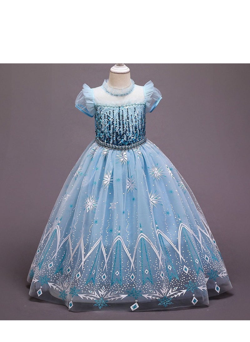 Loquat Frozen Princess Elsa Dress ，Girl Dress Up Costumes with Sequins, Printed Dress Hem，Elegant Cute Lightweight and Comfortable（Blue） - Image 1