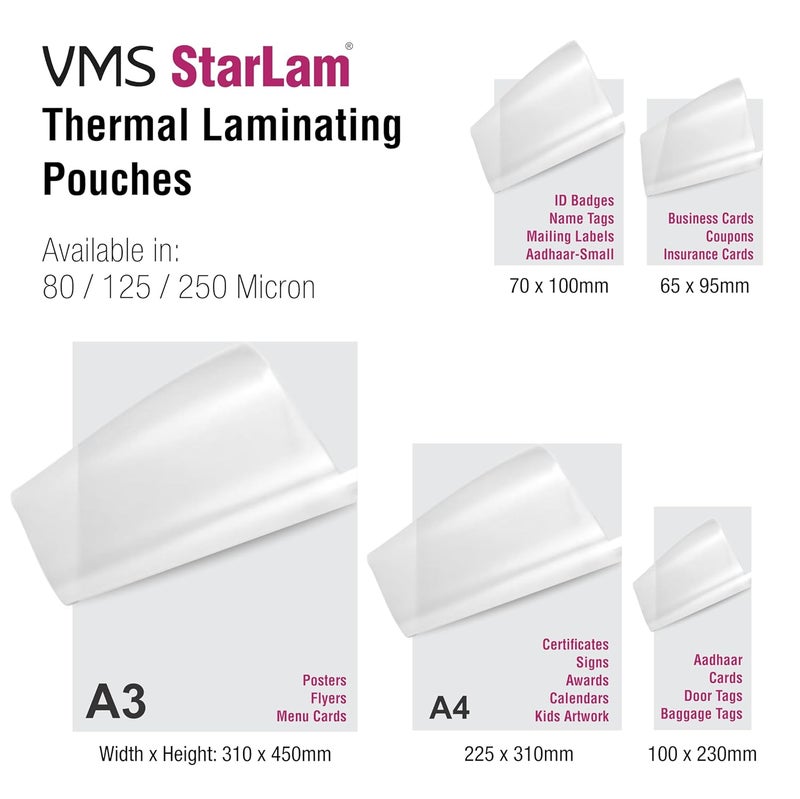 VMS كيس لامينيشن حراري ستارلام 65x95 مم 125 ميكرون - عبوة من 2 (200 ورقة) لبطاقة الهوية - Image 3