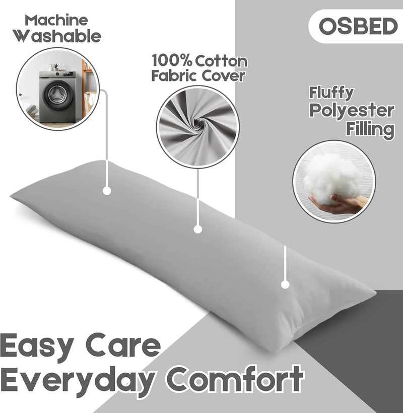OSBED Soft & Comfy Long Body Pillow for Side Sleepers - 50 x 140cm, Light Grey - Image 3