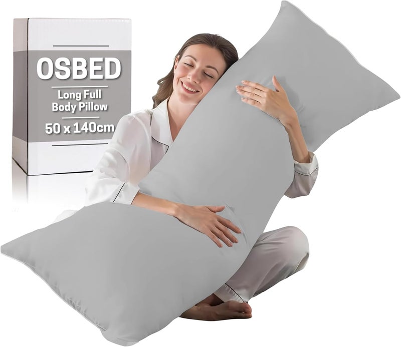 OSBED Soft & Comfy Long Body Pillow for Side Sleepers - 50 x 140cm, Light Grey - Image 1